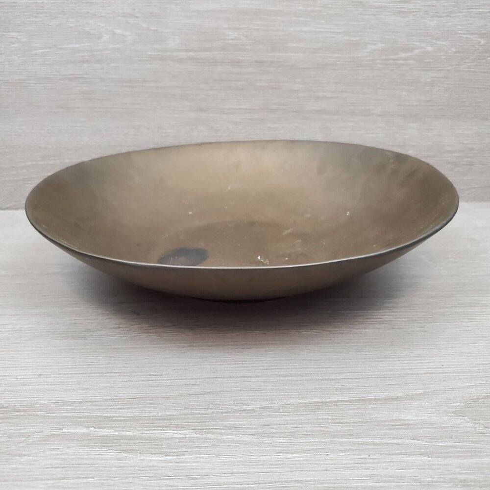 West Elm large low, flat bowl, tarnished brass color